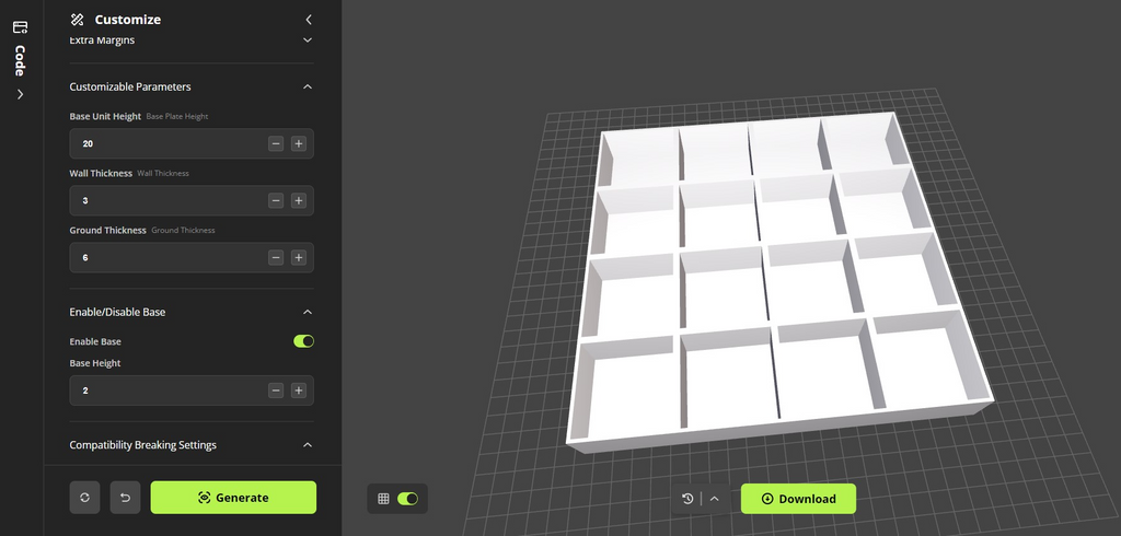 Gridfinity Parametric Modular Base Remix