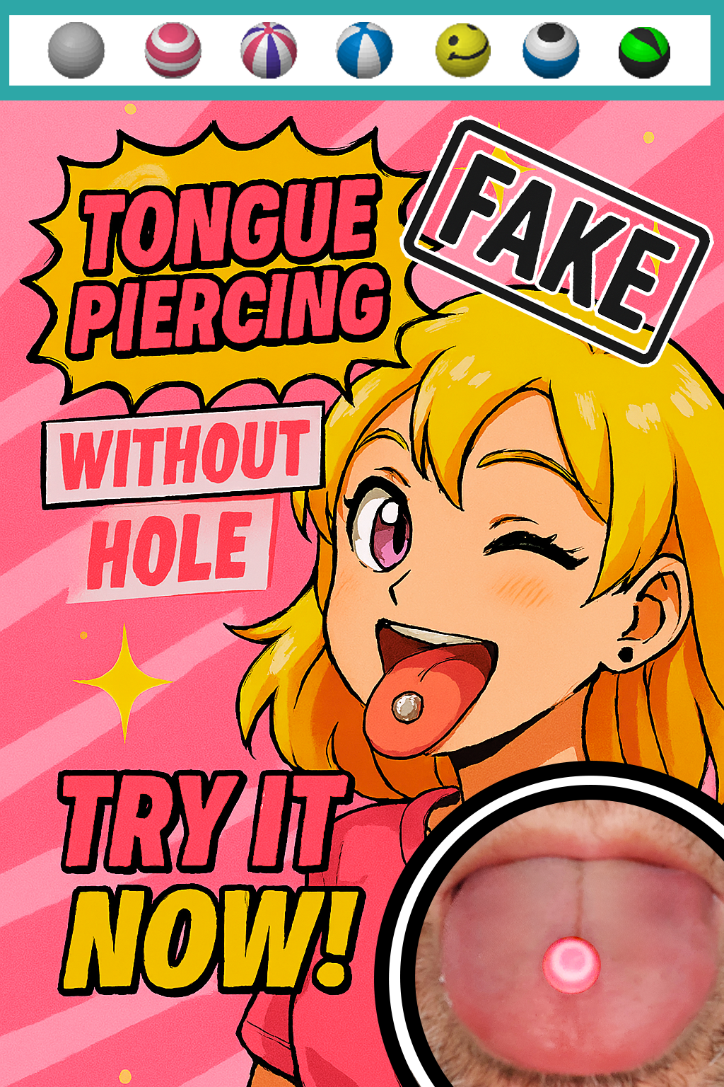 Fake tongue piercing - Suction system !! No Hole !