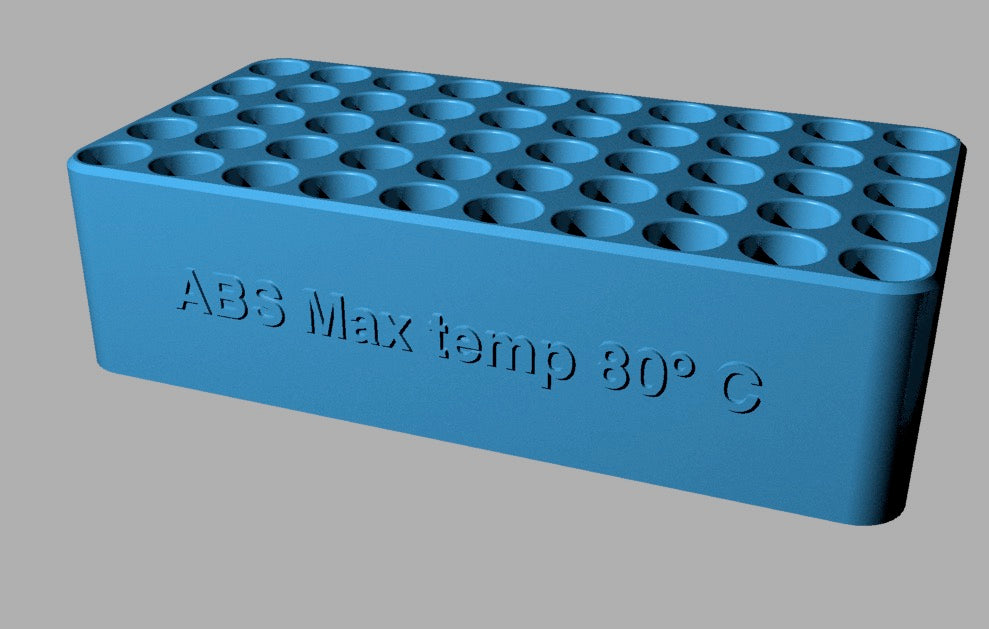 Vial rack for 4 ml (15x45mm) or 12 ml (~15x100mm) vials.