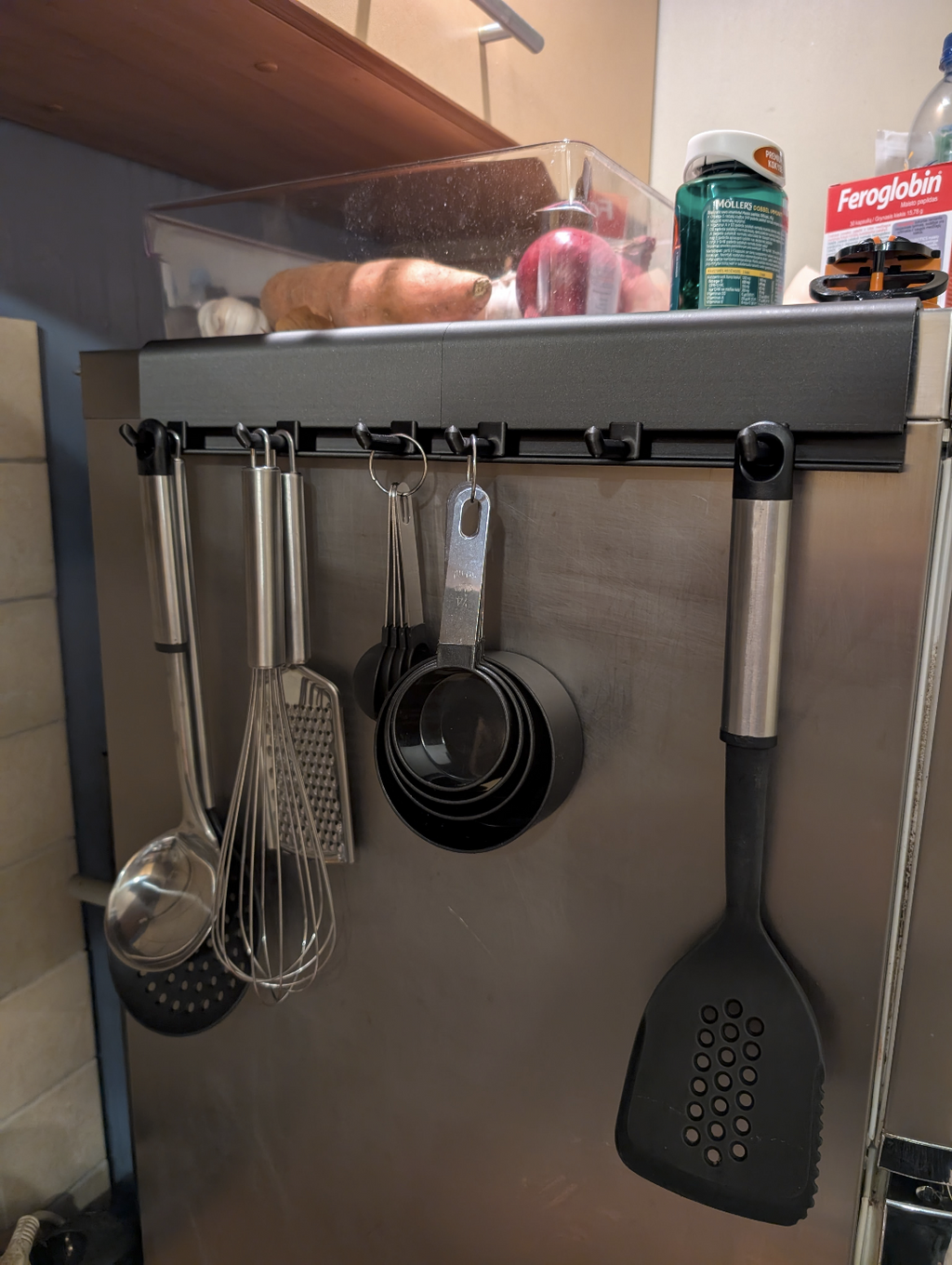 Kitchen Utensil Rack and Adjustable Hooks
