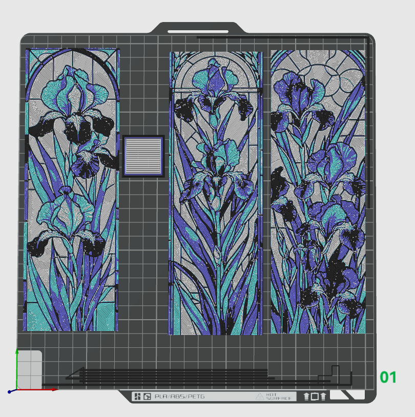 Set of 3 Bookmarks - Blue and Lavender Blooming Iris flowers in Stained Glass