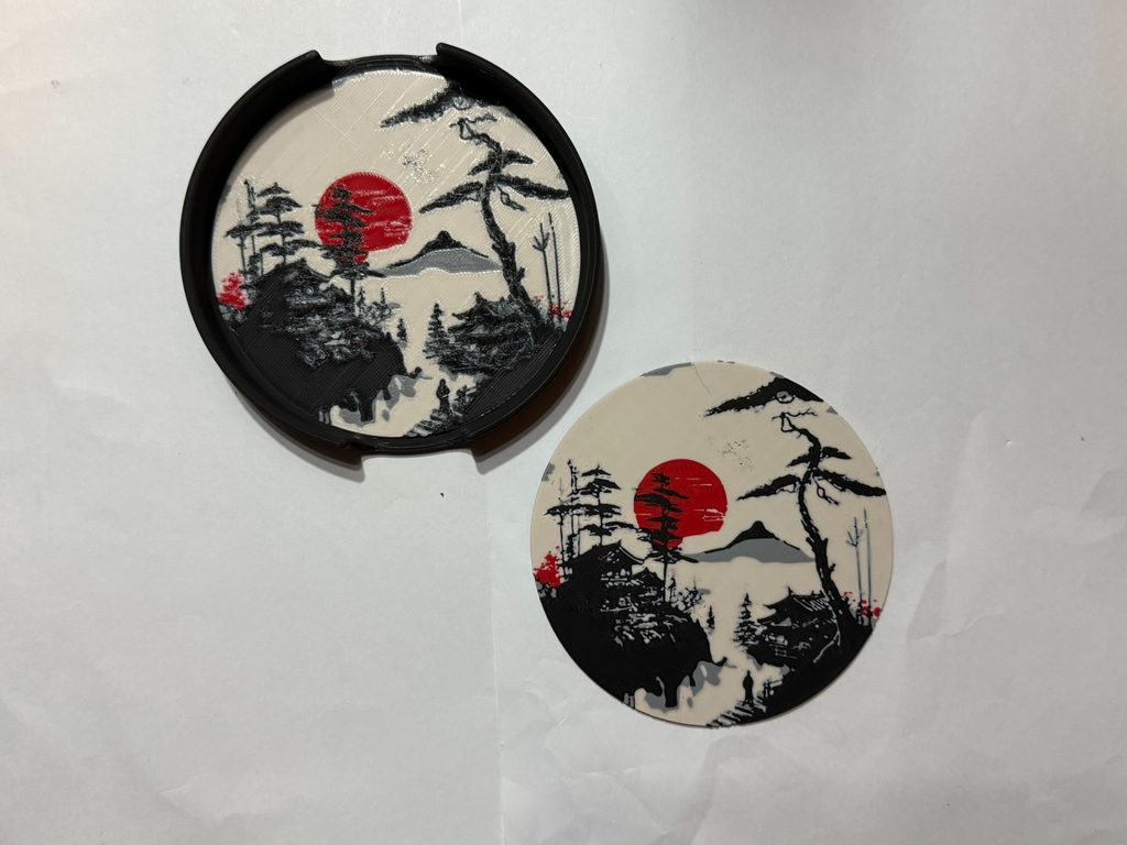 Japanese landscape style coaster with container