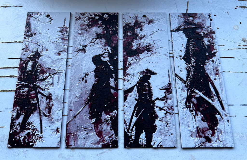 Pack 4 Bookmarks Samurai, hueforge