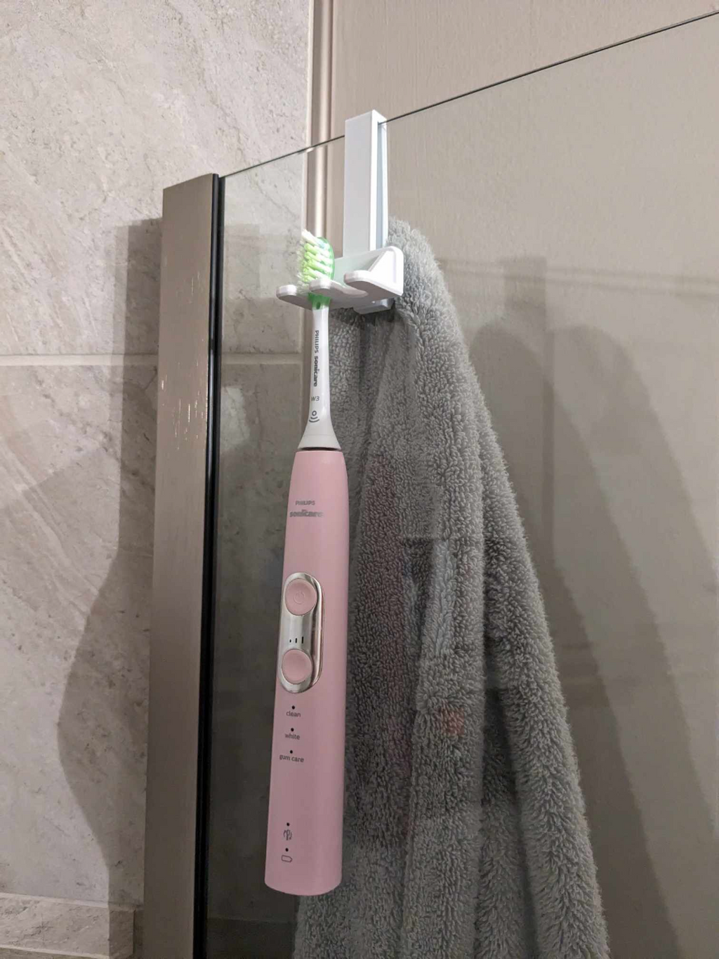 Glass Shower Towel Hook with Toothbrush Holder