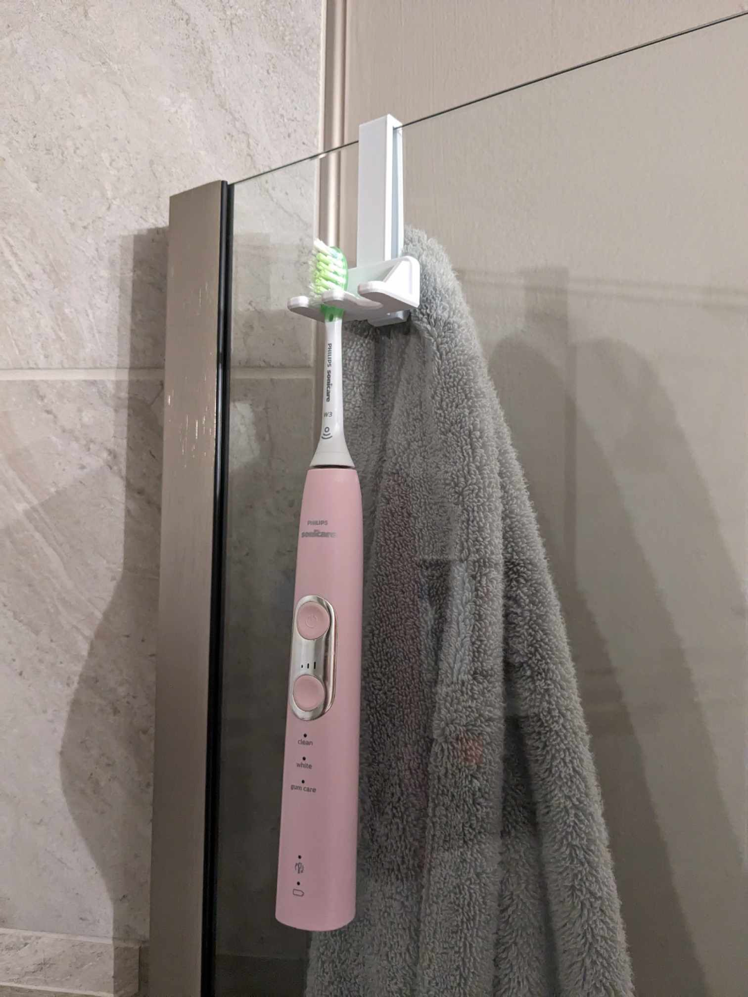 Glass Shower Towel Hook with Toothbrush Holder