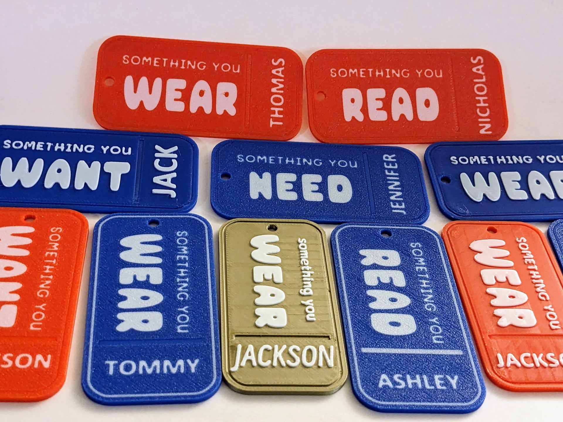 Want, Need, Wear, Read Gift Tags With Custom Names