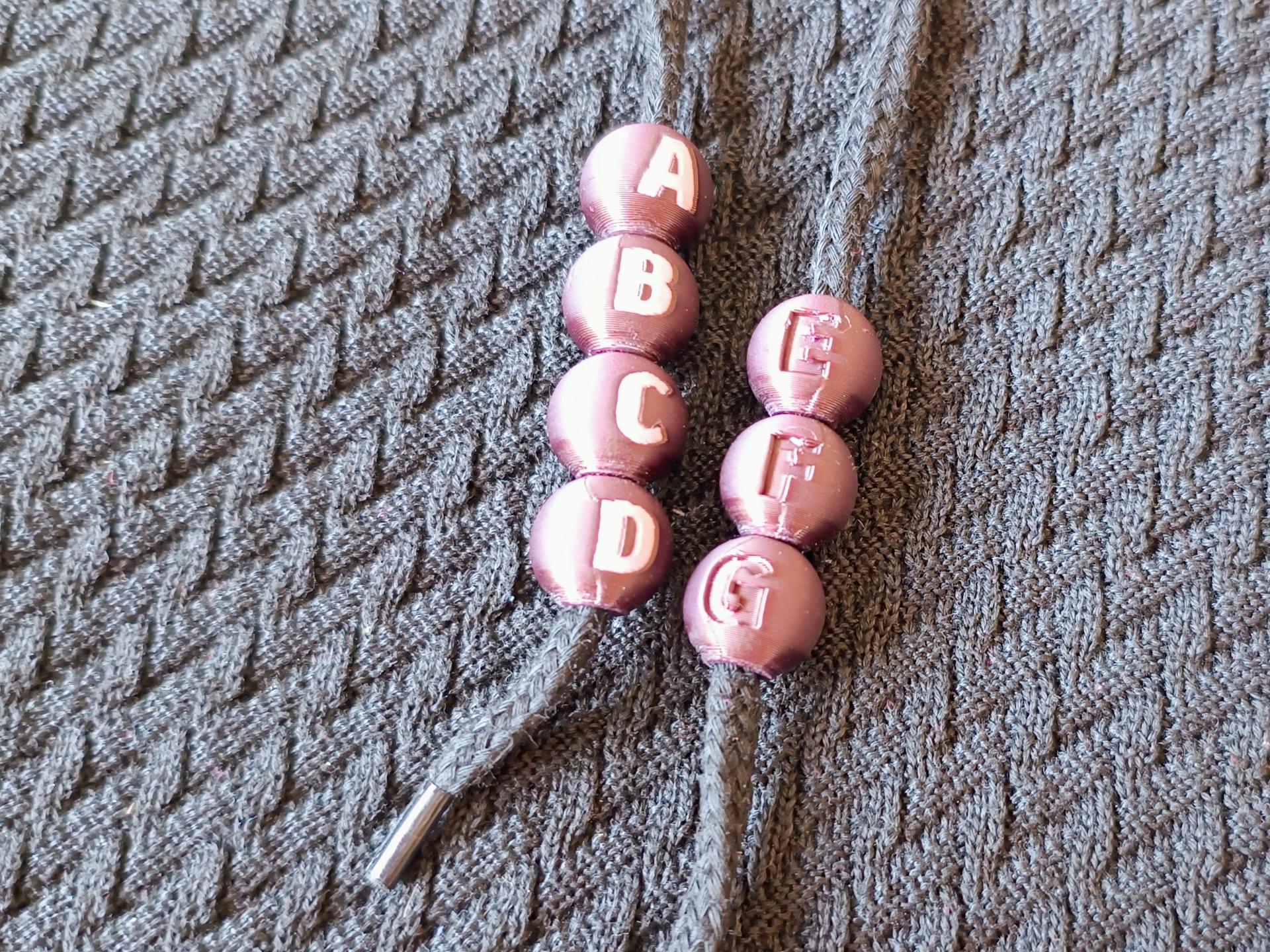 Beads with letters and numbers