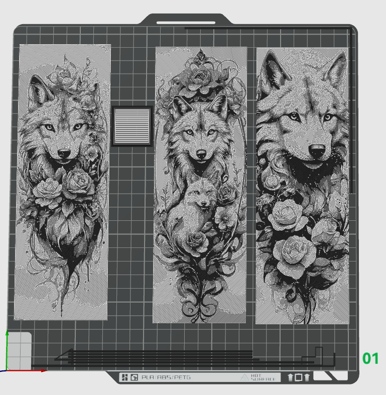 Fascination with Wolves amongst flowers - Set of 3 Bookmarks
