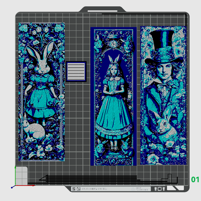 Set of 3 Bookmarks - The weird world of Alice in Wonderland tapestry style