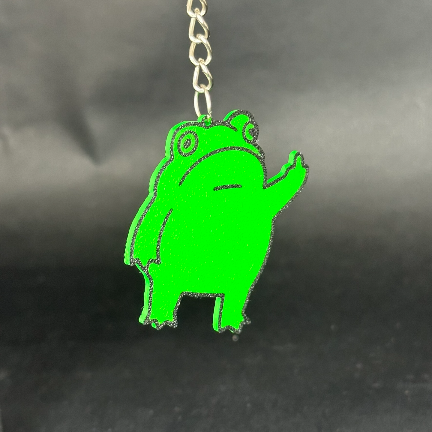 Frog with middle finger keychain green + ams