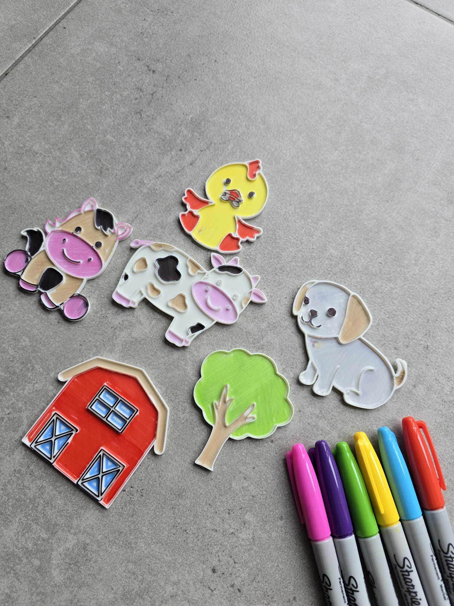 Cute Farm Animals Coloring Set Barn Chick Dog Cow