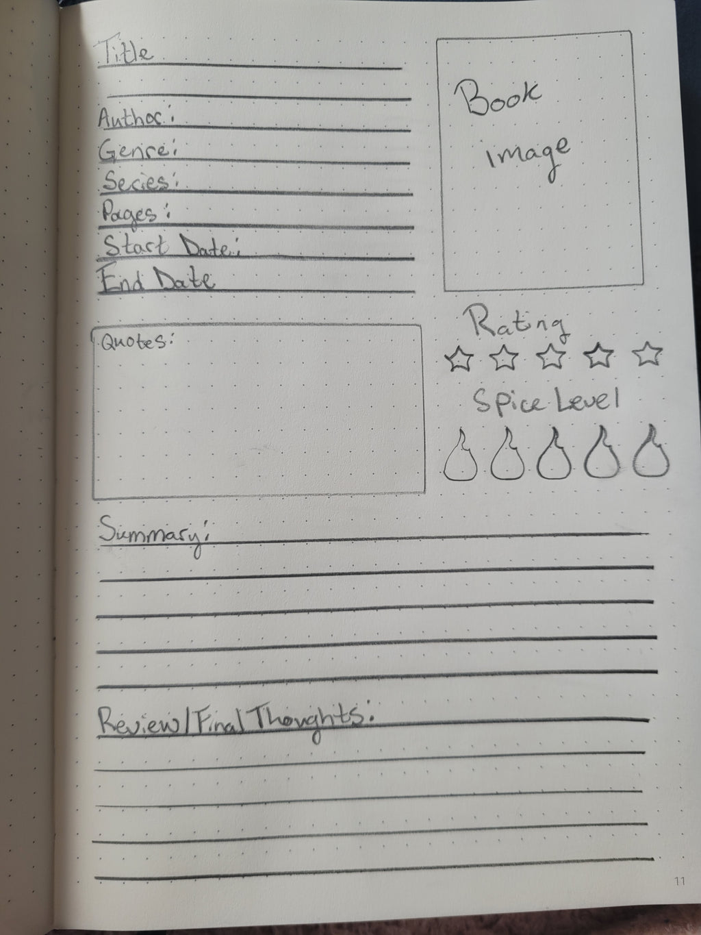 A5 Reading Journal Stencil