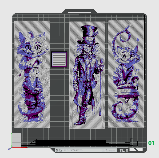 Set of 3 Bookmarks - Cat and Mad Hatter from Alice in Wonderland