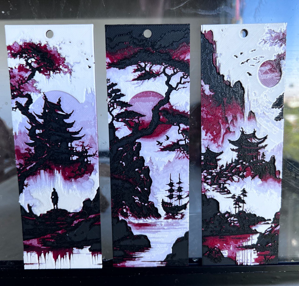 Set 3 Bookmarks of Japanese landscape hueforge