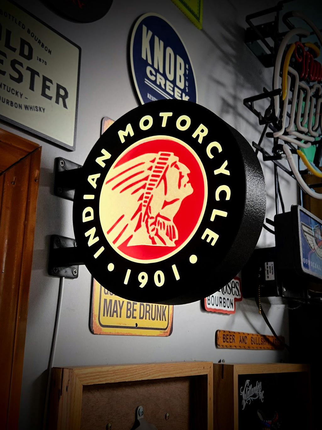 VINTAGE INDIAN - 2-Sided Gas Station Lightbox Sign