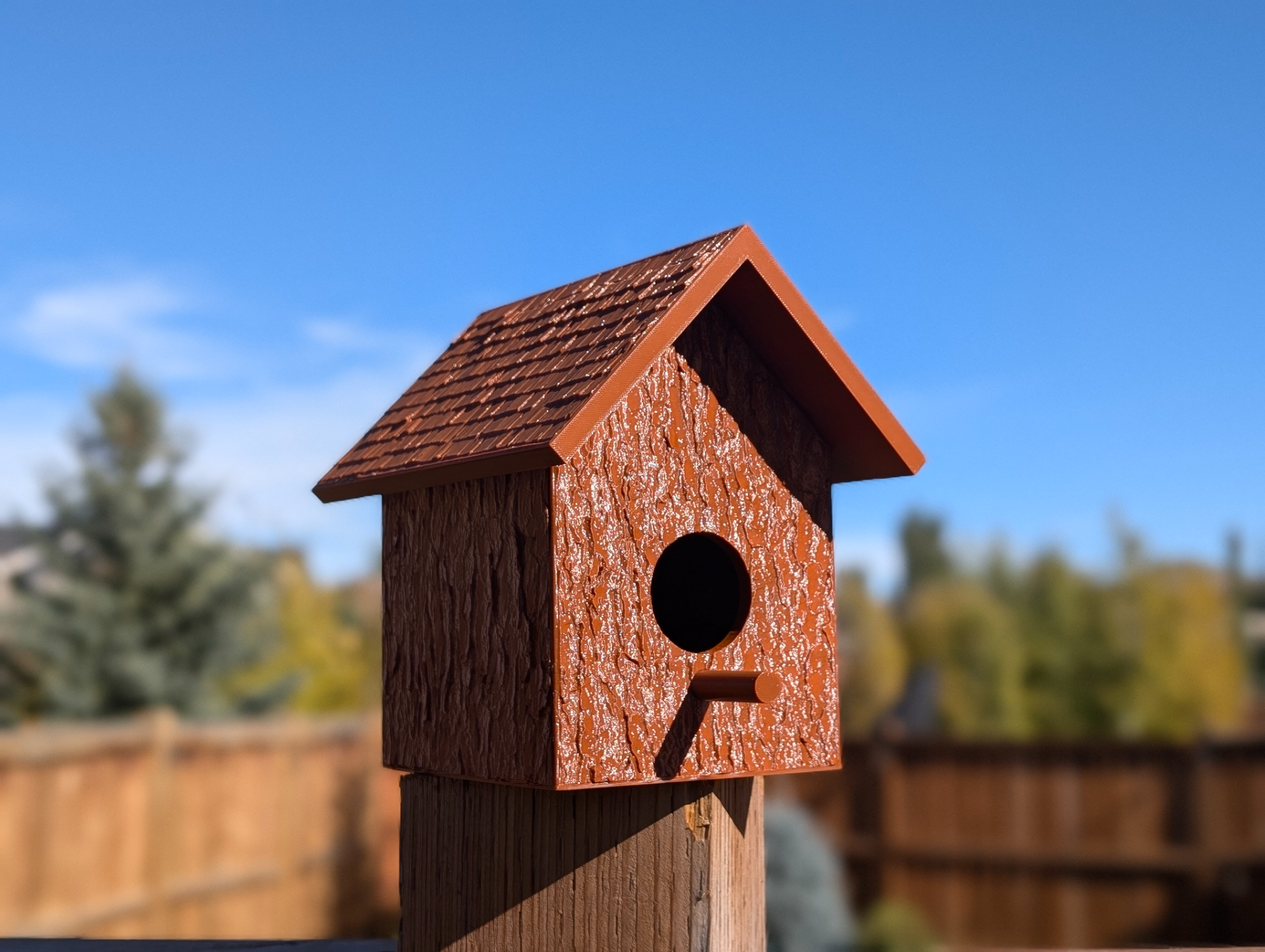 Simple Sturdy Bird House with Bark texture