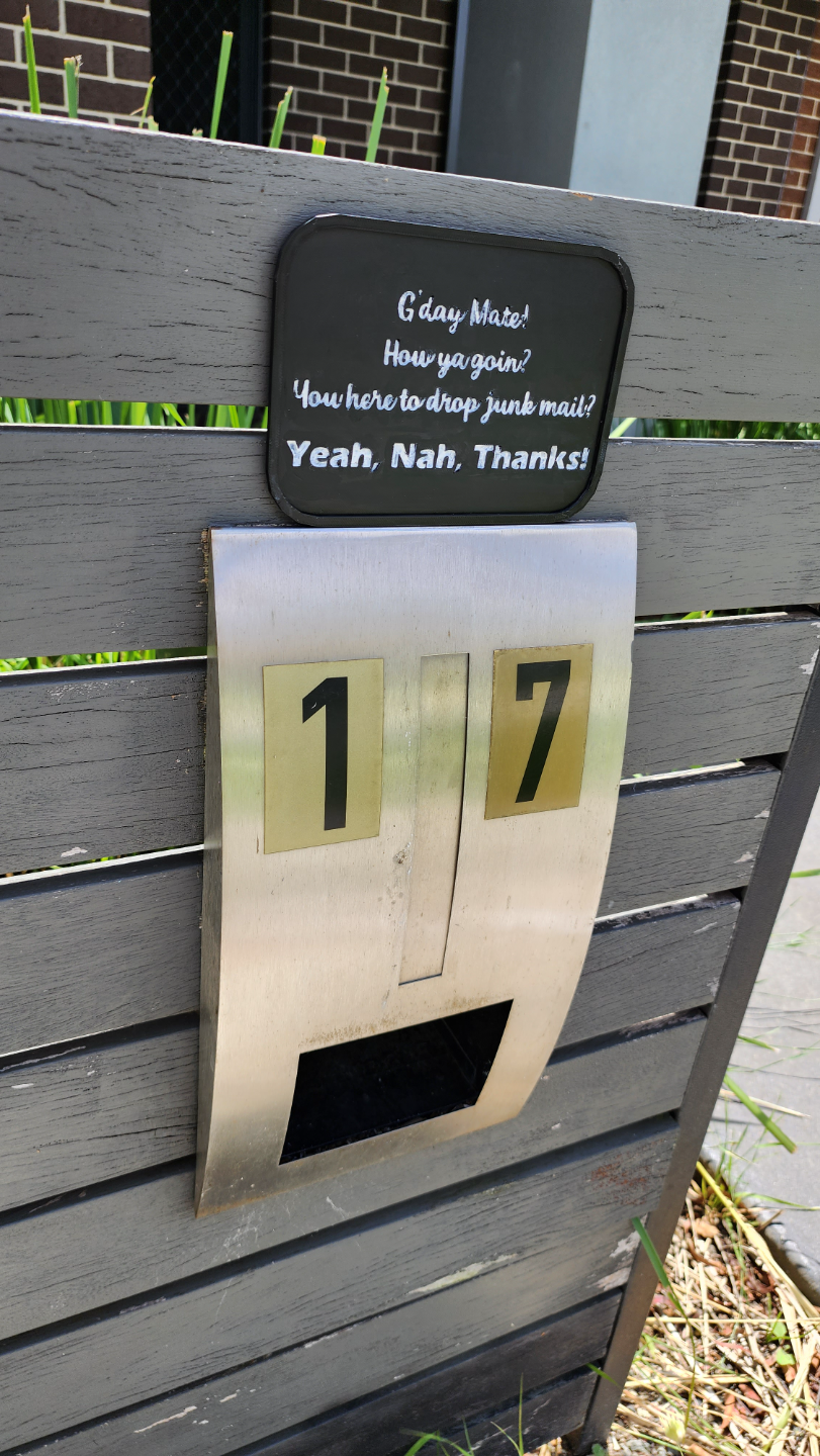 No Junk Mail Plate - Australian Aussie Version