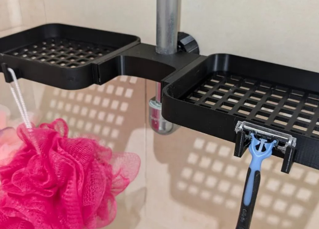 Shower shelf... optimized higher walls, hooks side