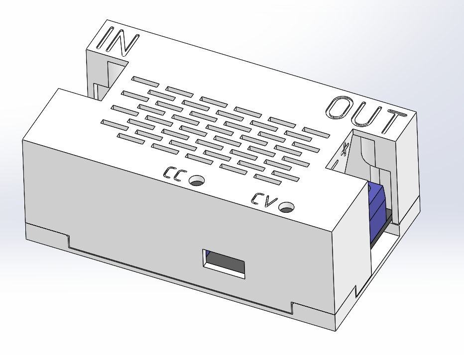 Enclosure with captive nut for DC-DC step up/down CC/CV module