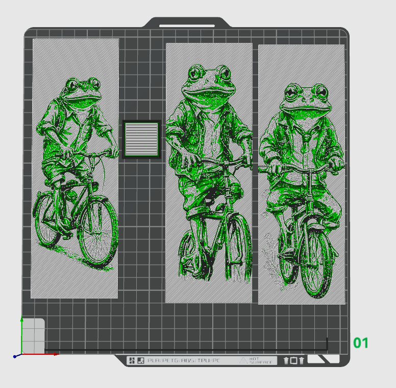 Set of 3 Bookmarks - Mr. Frog riding his bike around town admiring the world