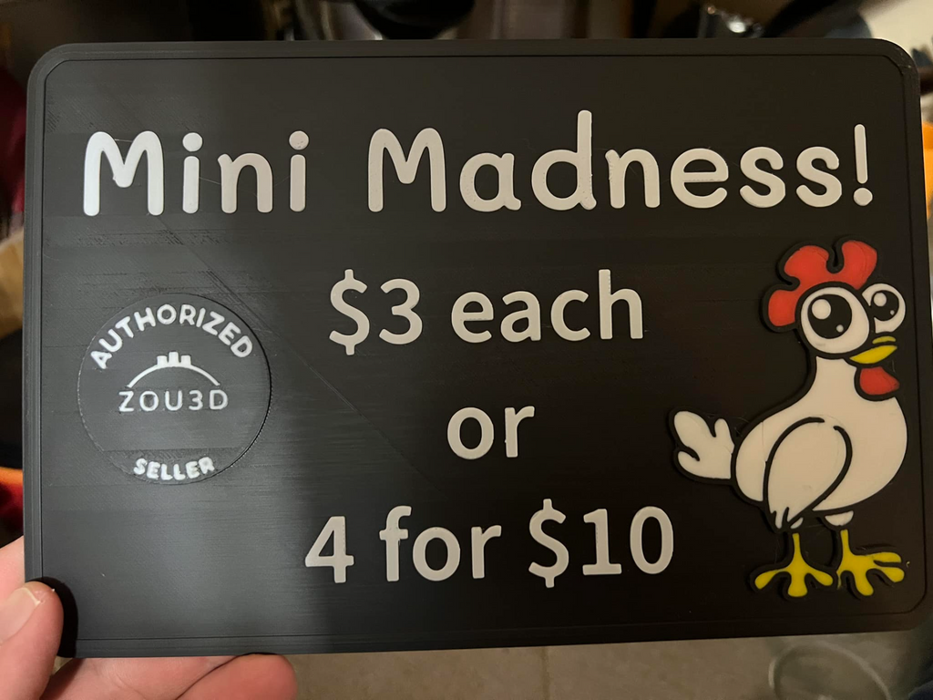 Mini Madness Pricing Sign for Zou3D sellers