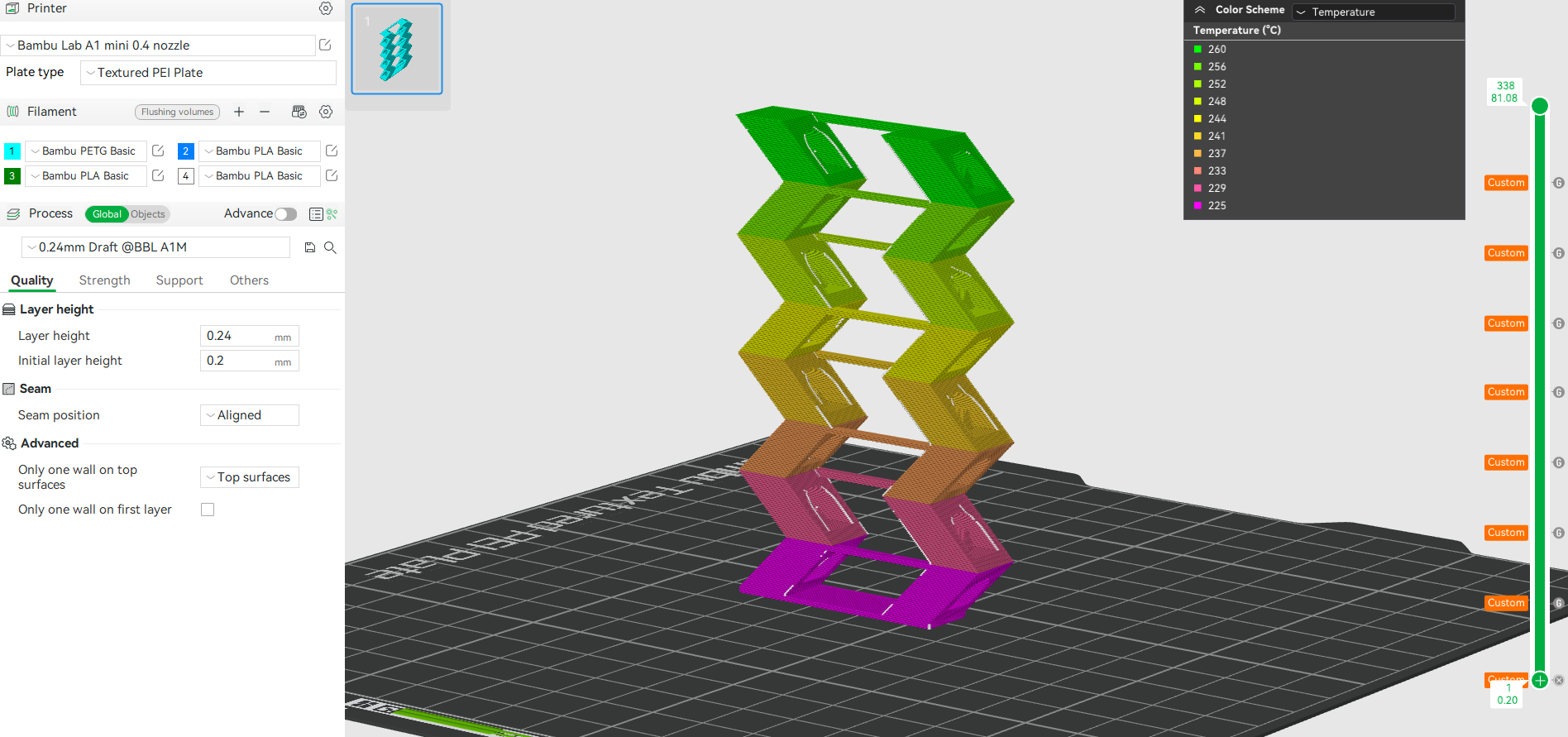 Temp tower ZIG-ZAG PETG, ABS 225-260