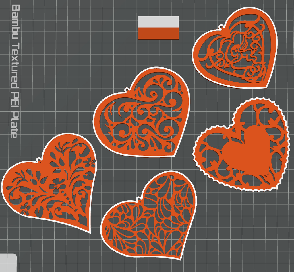 Heart Shaped ornaments set -Two color & Easy print