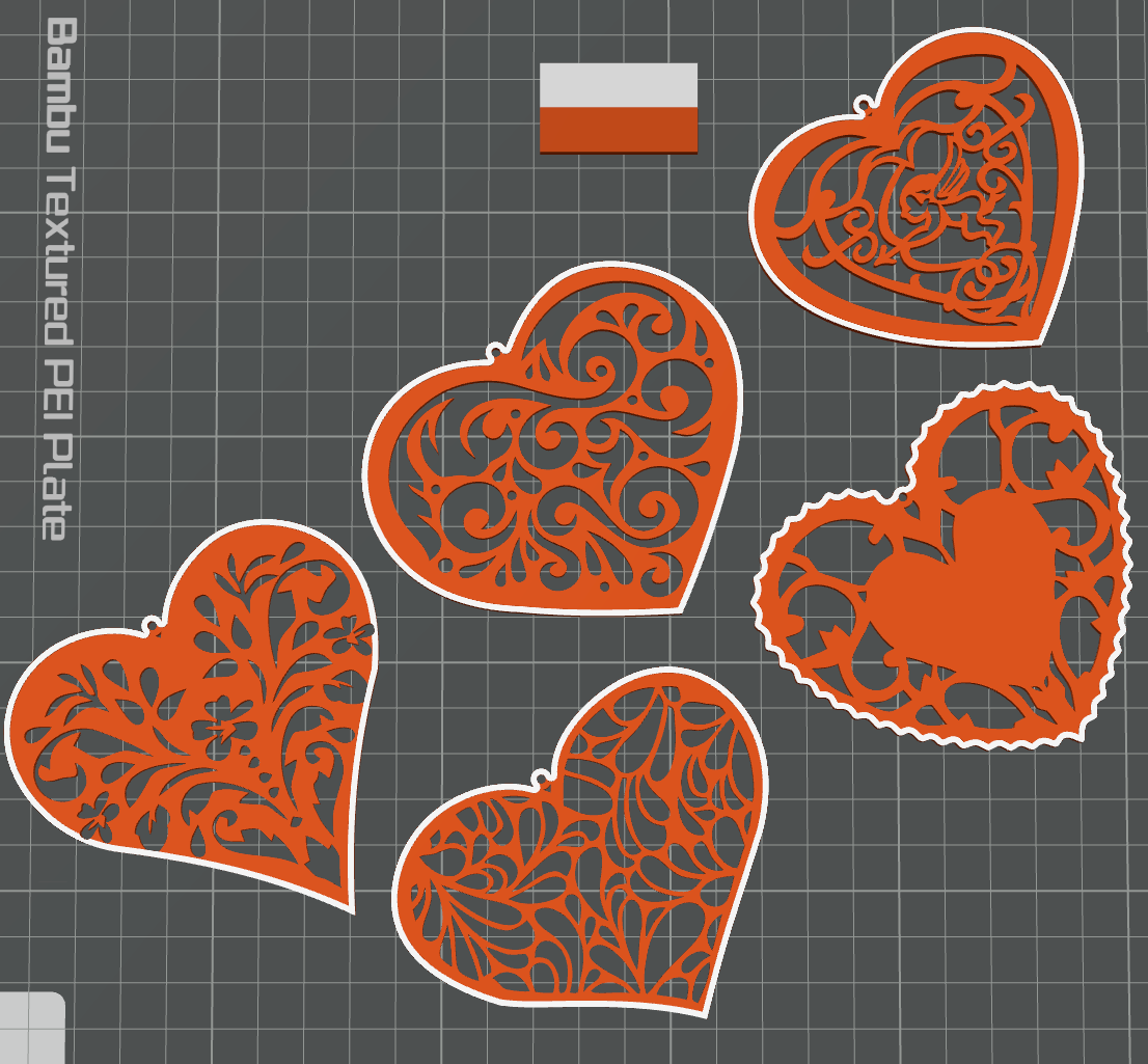 Heart Shaped ornaments set -Two color & Easy print