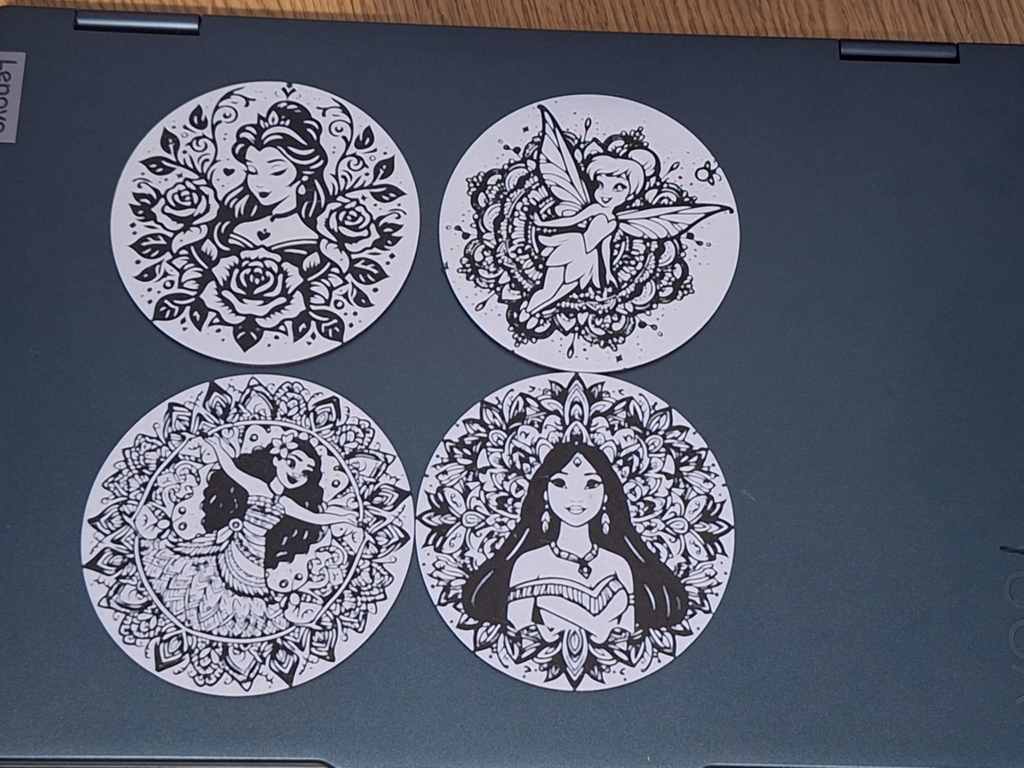 set of 4 Princess inspired coasters 9cm