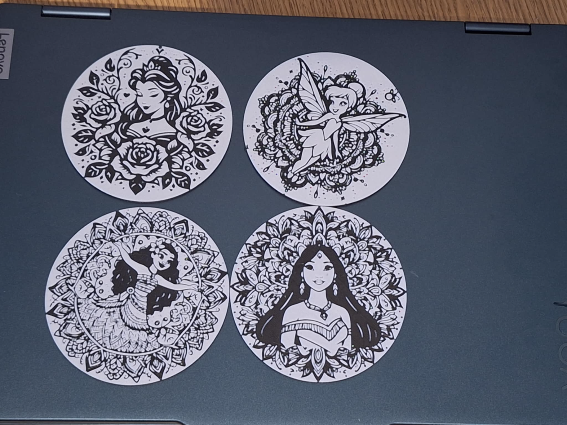 set of 4 Princess inspired coasters 9cm