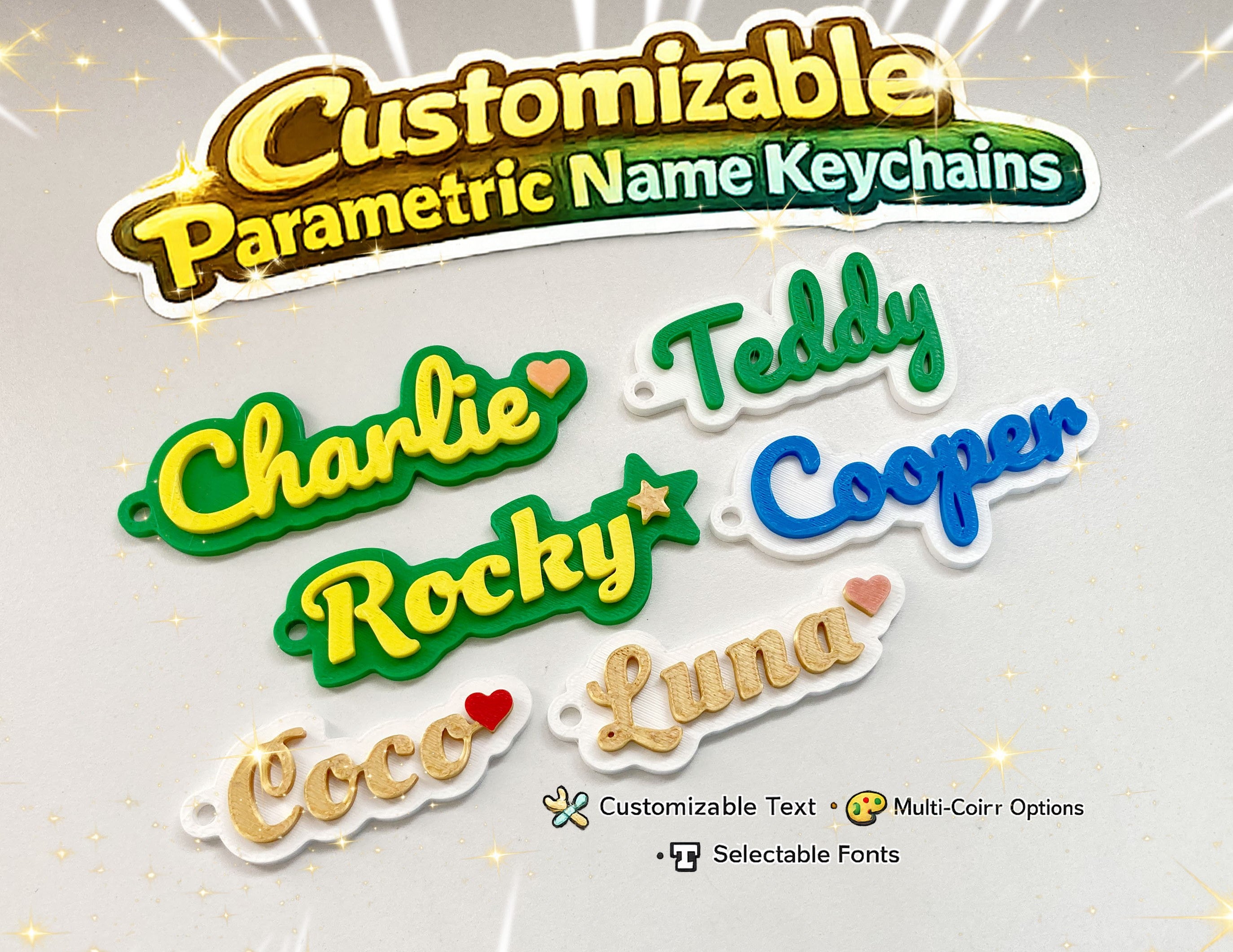 Customizable Parametric Name Keychain_吉田工房
