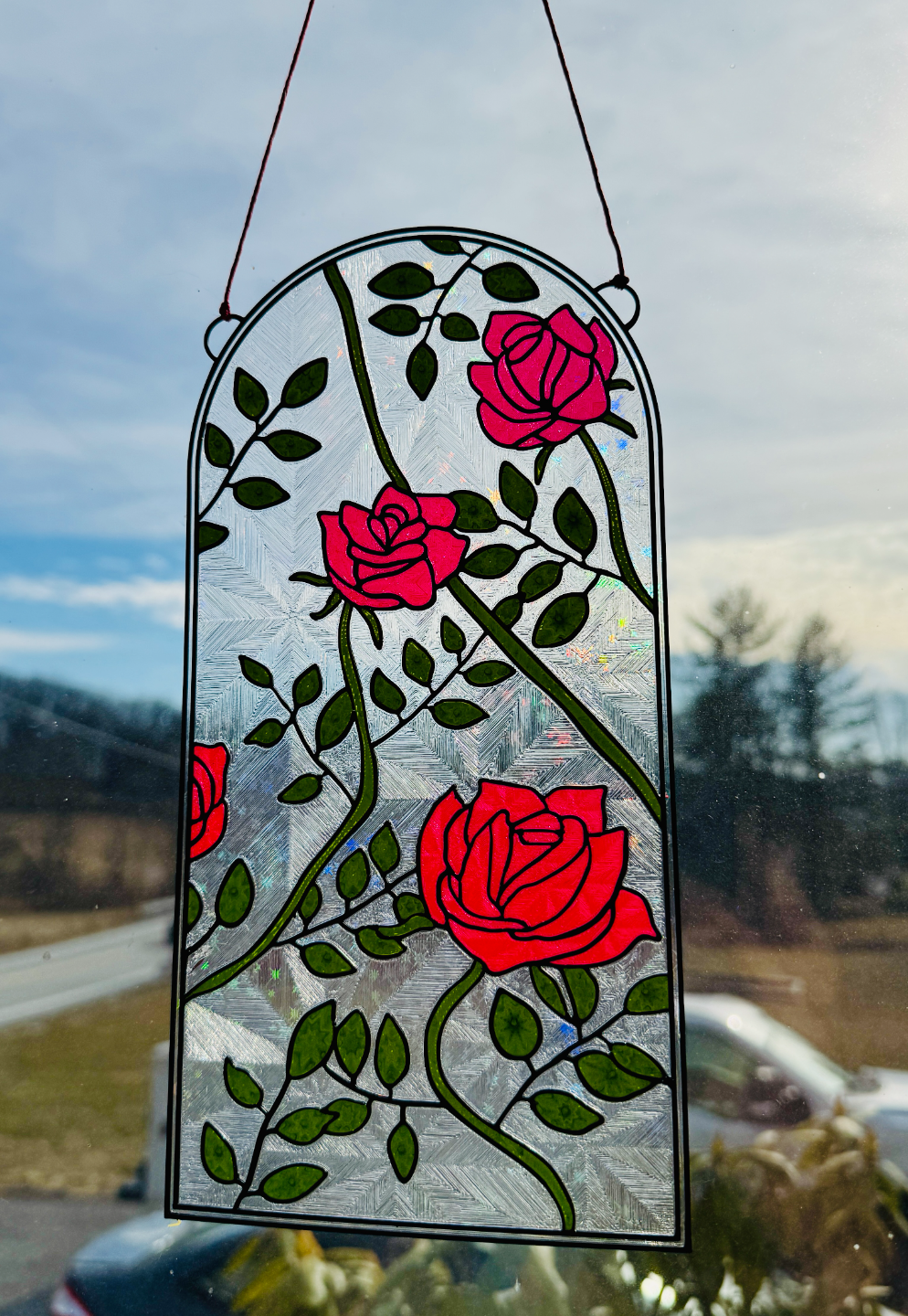 Stained Glass Rose Window Hanger