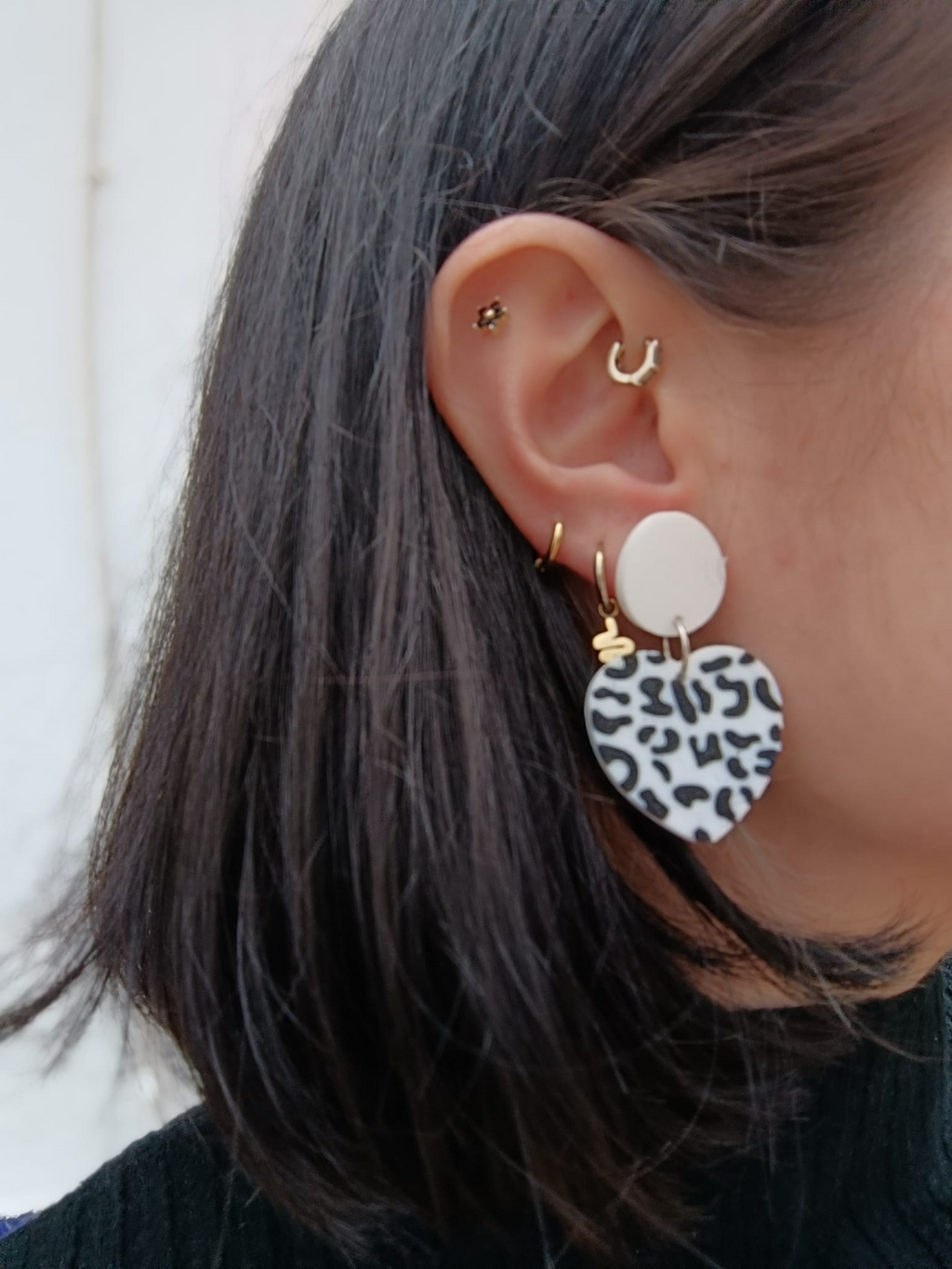 Animal print heart earring