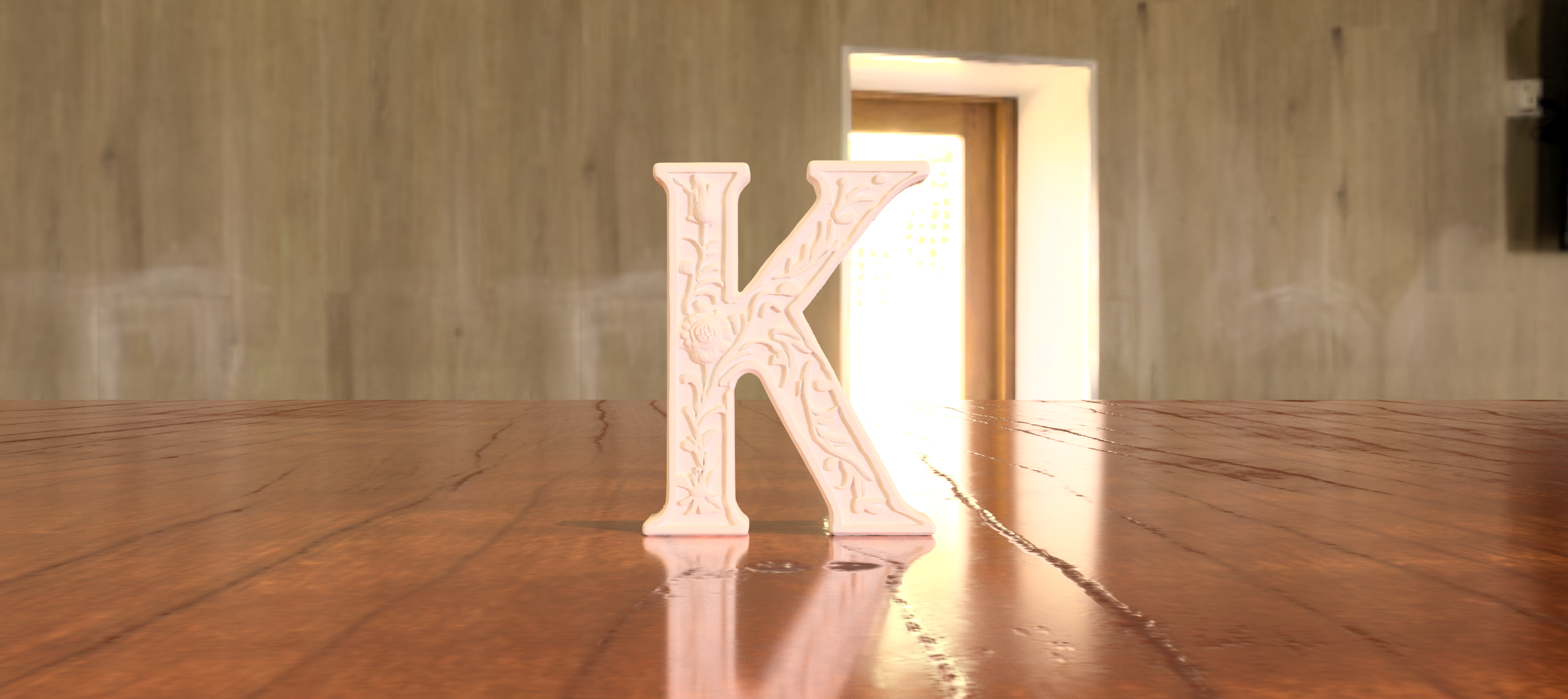 Standing Letter K in a Gypsum Floral Style
