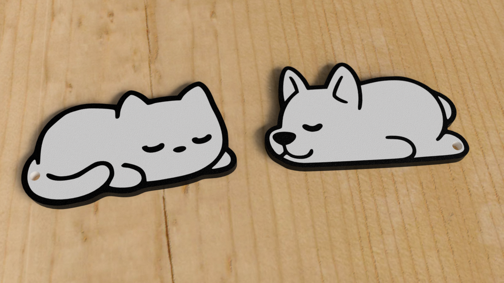 Sleepy Dog n Cat keychains