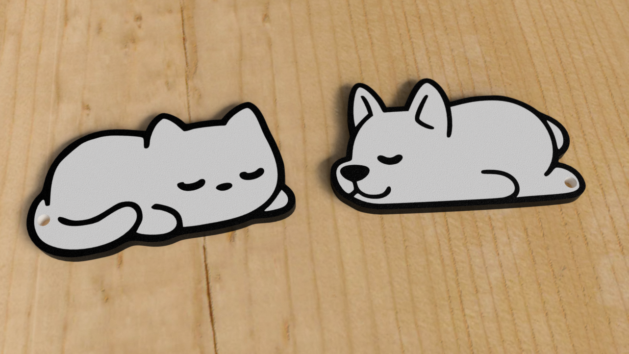 Sleepy Dog n Cat keychains