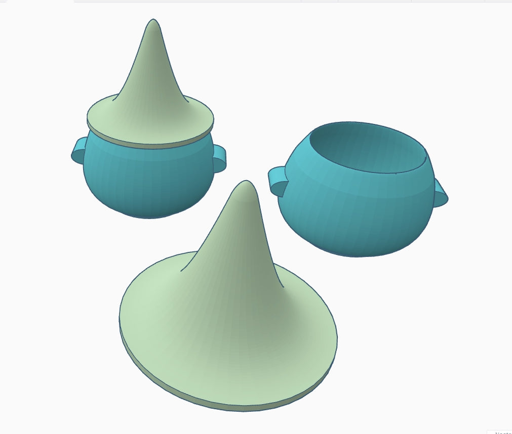 Witch's cauldron and hat box