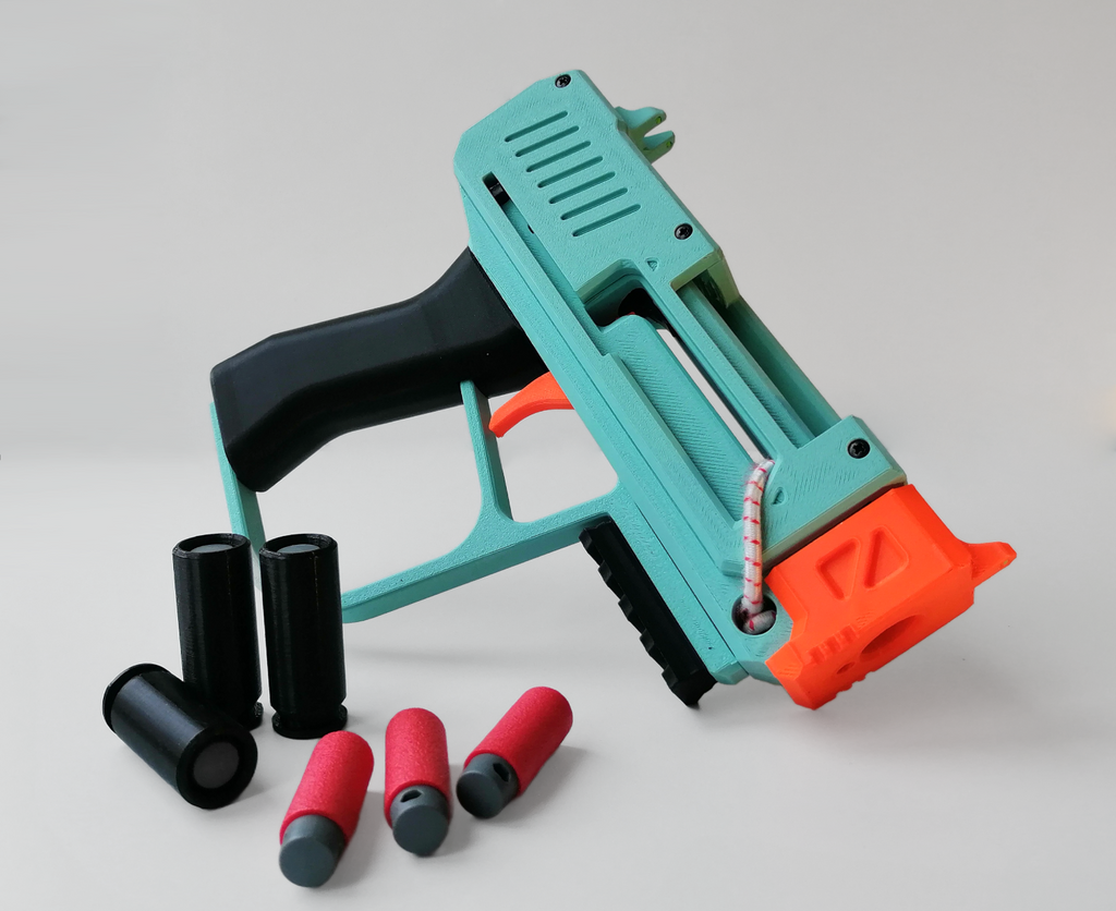 Shell ejecting Nerf string blaster