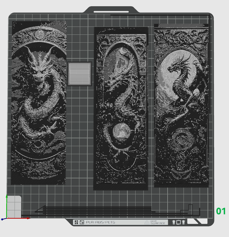 Dragon and the Moon Carvings in Black and White - Set of 3 Bookmarks