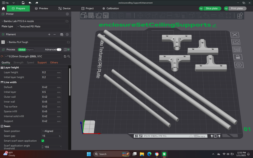 Sky printer encloser ceiling supports