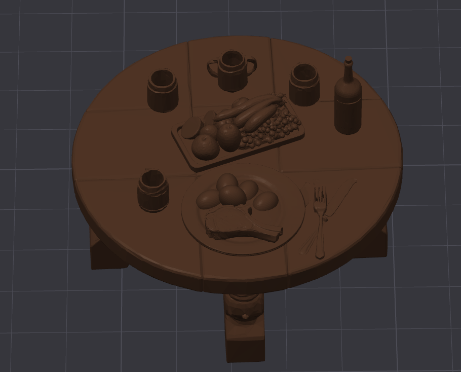 Miniature table with food and drinks