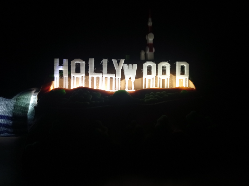 Hollywood landscape (stylized low-poly, brights at night)