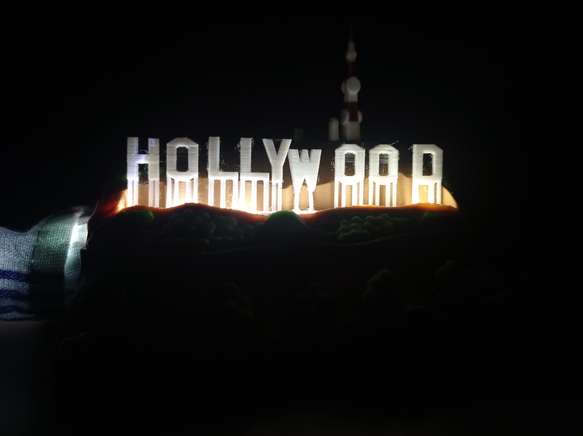 Hollywood landscape (stylized low-poly, brights at night)