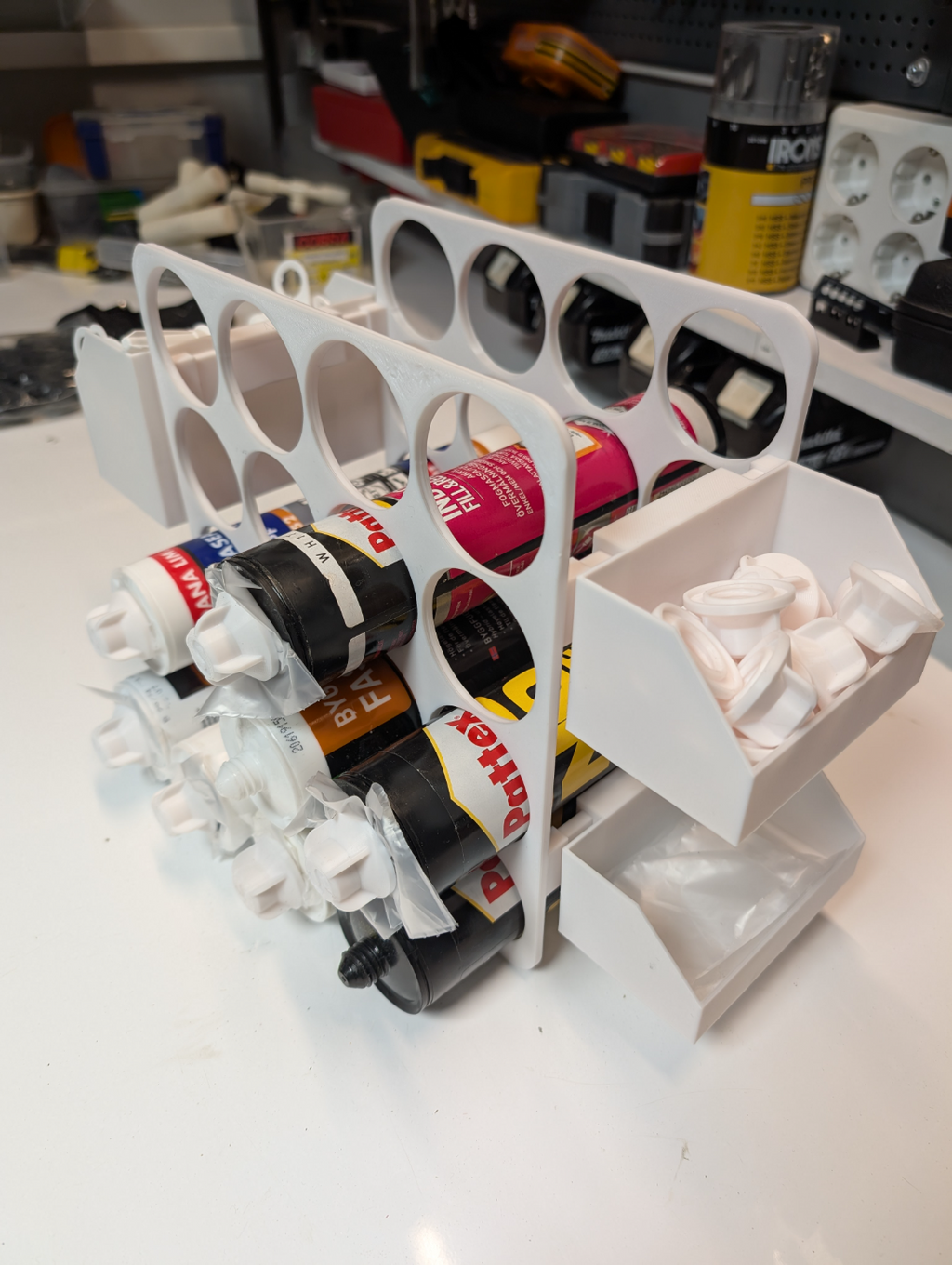 Bin storage Caulking and Spray can tube organizer