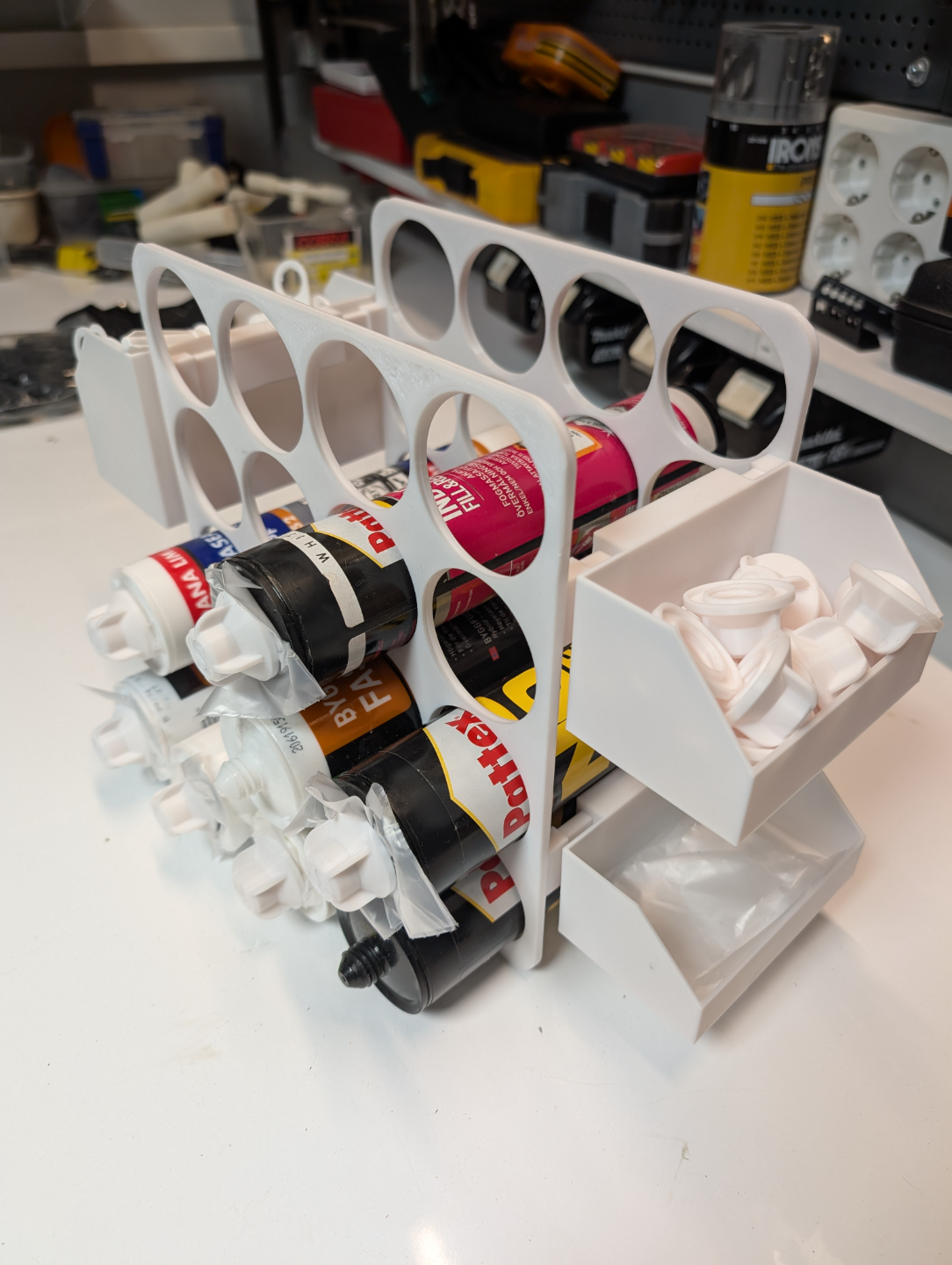 Bin storage Caulking and Spray can tube organizer
