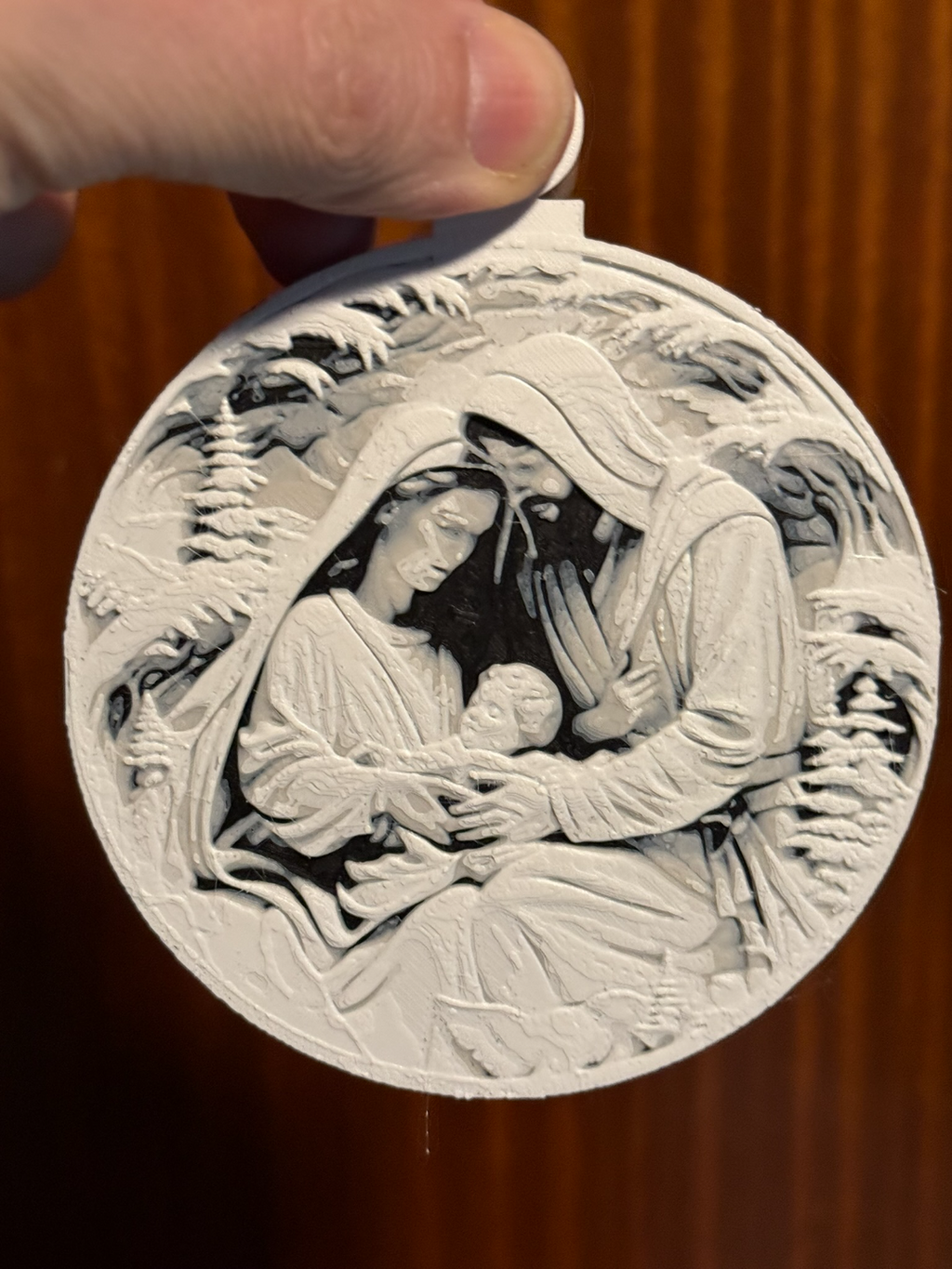 Christmas ball Mary Joseph and baby Jesus