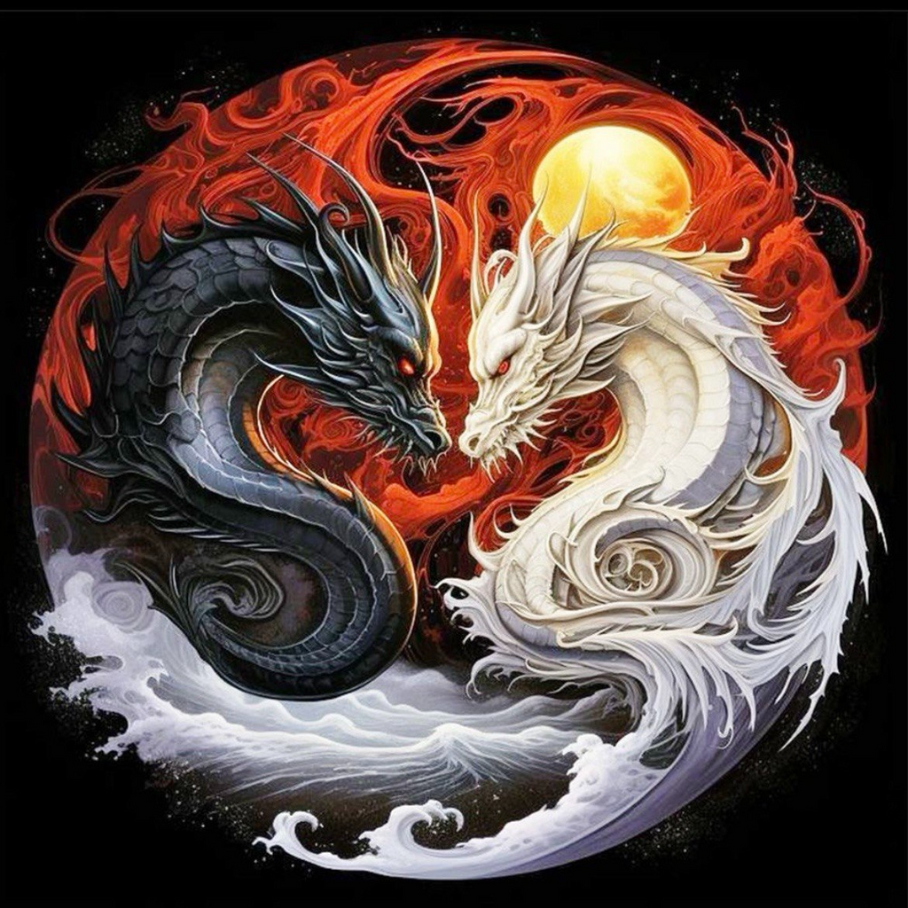 Black and white chinese dragons hueforge 200x200