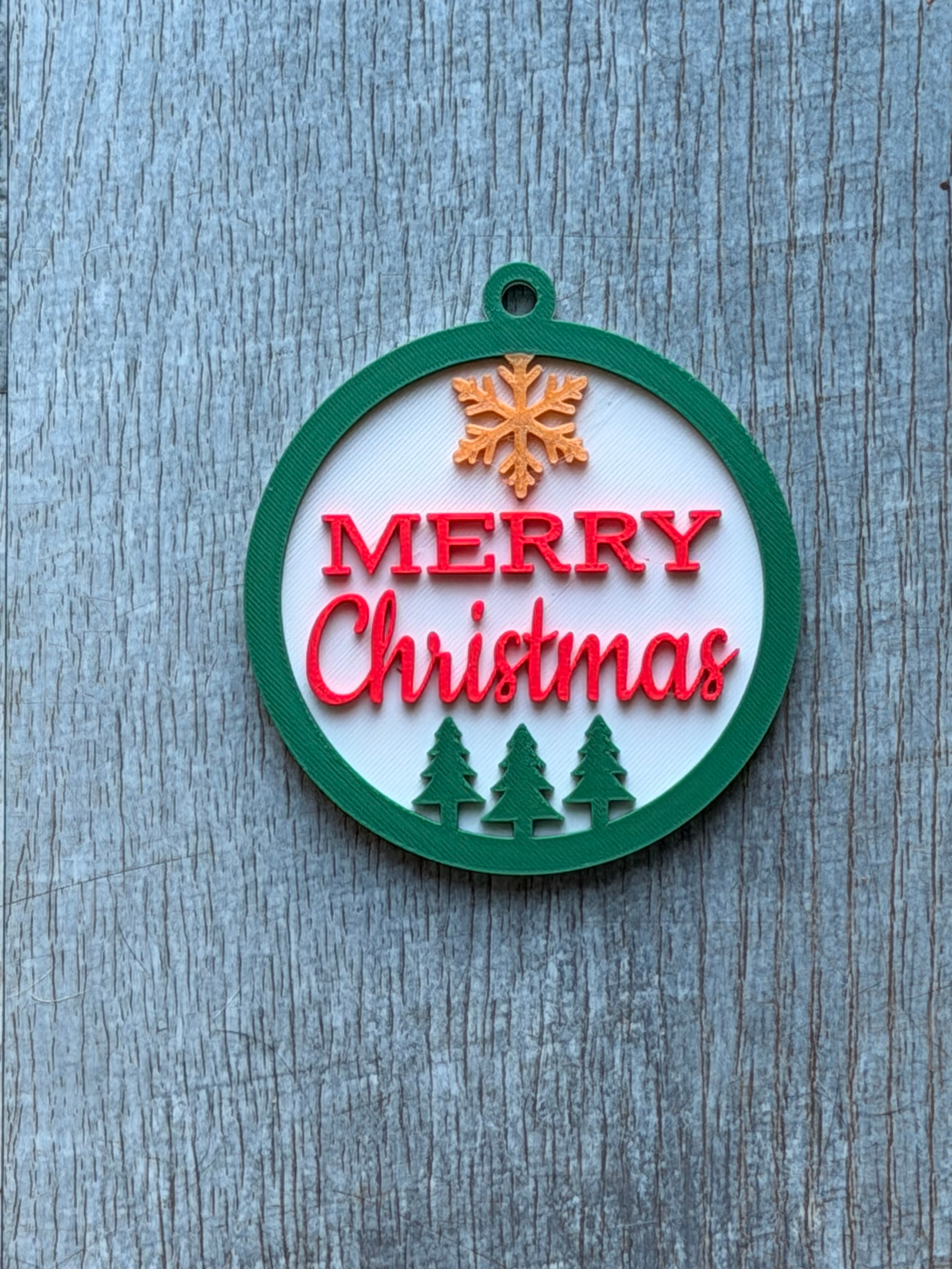 Merry Christmas Tree and snowflake ornament