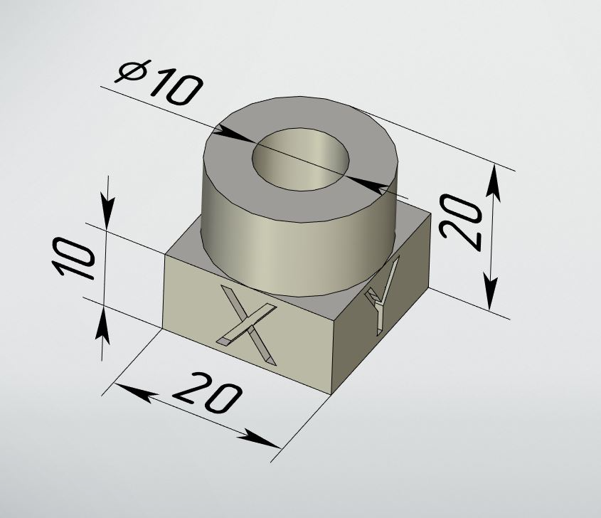XYZ 20mm Calibration Cube with cylinder