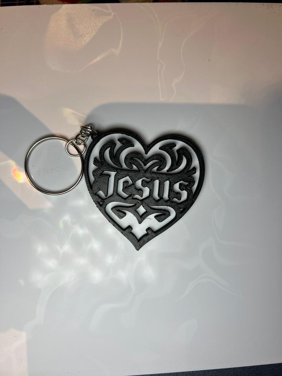 Jesus Heart Keychain – Ornamental Filigree Design